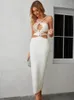 Vestidos casuais mulheres verão sexy chave buraco glitter lantejoulas brilhantes branco meados de bezerro bodycon bandage vestido 2023 elegante noite clube festa