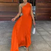 Casual Dresses Sexy Pleated Woman One Shoulder Sleeveless High Waisted Asymmetric Floor Length Female Birthday Party Dinner Prom Gowns