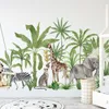 Wall Stickers Large size 150cmx93cm African animal tropical plant watercolor elephant giraffe wall sticker Children's room kindergarten wall sticker 230410