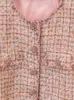 Vestes Femmes Femmes Rose Perles Décoration Manteau Tweed Col Rond Début Automne Mode 2023 Dames Simple Boutonnage Veste À Manches Longues