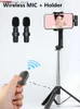 Selfie Monopods Bluetooth Wireless Selfie Stick och 2in1 Wireless Microphone Mini TripoD Extending Monopod för iOS Android Phone Live Streaming Q231110