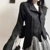 Women's Blouses Limiguyue Pleated Black Shirts Women Korean Chic Dark Academia Button Up Blouse Slim Long Sleeve Top Vintage Cool E Girls