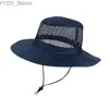 Large Bord Chapeaux Chapeaux Seau Hommes Femmes En Plein Air Plage Bord De Mer Pare-Soleil Respirant Seau Chapeau Mâle Été Pêche Trekking Pliable Maille Casquette De Pêcheur L9 YQ231110