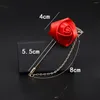 Brosches Classic Men's Suit Golden Leaf Rose Corsage Women Neckwear Needle Chain Brooch Solid Color Flower Justerbara Lapel Pins