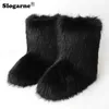 Lady Fluffy Faux Fur Boots Kadın Rakun Kürk Kar Botları Lüks Peluş Peluş Sıcak Ayakkabılar Kızlar Kürklü Tilki Kürk Battes Platform Kış Ayakkabıları