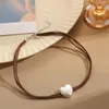 Choker Dainty Turquoise Heart Ship Pendant Halsband Fashion Women Leather