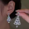 Boucles d'oreilles à tige en forme d'arbre de noël, étoile, pendentif en strass, bijoux cadeau