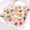 Jewelry Cute Adjustable Rings for Children Girls Pretend Play Makeup Toys Cartoon Crystal Alloy Animal Enamel Ring Gift Girl 231109