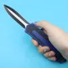 Coltello tattico automatico di alta qualità 440C Lama nera bicolore Maniglia in lega di alluminio Attrezzatura di sopravvivenza esterna Coltelli tascabili EDC con borsa in nylon