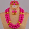 Ketting oorbellen set inches fuchsia roze kostuum Afrikaanse gesimuleerde parel nigeria kralen fzz61Earrings oorbevaringen.