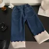 Autumn/winter Fashion Jeans for Girls with Flanged Embroidered Girls' Fleece Pants