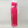 Повседневные платья Zabrina, атласное элегантное длинное платье на одно плечо с вырезом на талии, сексуальный халат с высоким разрезом, 2023, тонкий халат с кисточками на к...