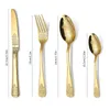 4st/set Luxury Gold Table Seary Set Rostfritt stål Cutlery Set Kniv Cutleries gafflar Kniv Kunnt middagsbröllop Favor Gift Q714