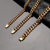 Kedjor Herrsmycken 18K Guldpläterad rostfritt stål Titan Hip Hop Style Curb Chain Necklace Choker 8/10/12/14mm Bredd
