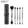 Makeup szczotki Zoreya 5pcs podwójna głowica szczotki makijażowe Zestaw z torbą do powiek do makijażu makijaż pędzel pędzel pędzel kosmetyczny 40#708 Q231110