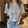 Women's Blouses Shirts Loose fitting women's plain top retro Korean sweetheart notch Ins fashionable slim casual chic summer loose fitting 230410