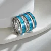 Cluster Ringe Luxus Weibliche Blau Weiß Opal Stein Ring Versprechen Liebe Verlobung Für Frauen Braut