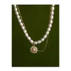 Hänghalsband minar elegant riktigt sötvatten pärla pärlor för kvinnor 14 k guldpläterad koppar dubbel lager blomma choker