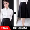 Women's Blouses Fashion Yellow & Shirts Women 2 Piece Skirt And Top Sets Half Sleeve Ladies Work Clothes