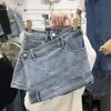 Etekler y2k retro kadınlar Kore düğmesi mavi kısa denim mini kayak estetiği peri pileli yüksek bel kot pantolon A-line kayak alt giysileri