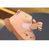 Boots 2023 Baby Winter Leather Cute Girls Shoes Plus Velvet Warm Cotton Kids Princess Soft Bottom Toddler Ankle