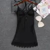 Mulheres sleepwear preto sexy de duas peças camisola sem fio sem aro pijamas rendas camisola de seda roupa interior feminina 2023