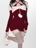 Casual Kleider Winter Elegante Gestrickte Kleid Frauen Off Schulter Vintage Abend Party Weibliche Koreanische Mode Designer 2023