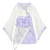 Casual Dresses Original Design Dobby Chinese Japanese Kimono Bow Tie Waist Long Flare Sleeve Dress Organza Set Purple Vestidos