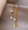 Stud Earrings MADALENA SARARA 18K Yellow Gold Women Pearl Long Chain Heart Charm Dangle High Quality