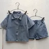 Roupas conjuntos de roupas de bebê conjunto de verão Gentleman Conjunto Demin Shirtshorts 2 peças Roupas Infantil Roupas para meninos Conjunto de 2-10 anos 230410