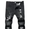 Jeans pour hommes Jeans pour hommes avec trous fissurés coupe ultra fine bouton pour hommes fermeture éclair fermée taille moyenne Hip Hop vêtements de rue pantalons pour hommes 231109