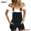 Kvinnors jumpsuits rompers ropean sty mode jeans playsuits kvinnor står fickor denim romper mager overall 2021 spaghetti rand onesie bodysuits 4103