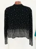 Suéteres femininos Krisest 2023 F/W Designer Jaqueta Leão Botões Strass Diamantes Embelezados Cardigan De Malha