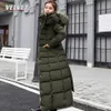 Frauen Pelz Faux V ES 2023 Unten Baumwolle Gepolsterte Liner Parkas 3XL Mode Kragen Winter Jacke Frauen Lange Mit Kapuze mantel 231110