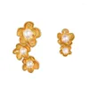 Dingle örhängen londany retro naturlig pärla flerskikt blomma lång mode högklassig känsla kvinnlig