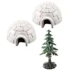 Decorações de jardim 1 conjunto artificial polars casa de gelo estatueta decoração realista mini árvore de natal