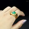 Cluster Rings Selling Natural Hand-carved Refined Copper Plating 24k Inlaid Jade Square Ring Fashion Jewelry Men Women Luck Gifts