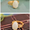 Cluster Ringe S925 Sterling Silber Eingelegte Natürliche Hetian Jade Weiß Schmuck Geburtstag Geschenk Männer Und Frauen Retro Paare