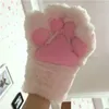 Five Fingers Gloves Five Fingers Gloves 1Pair Lovely Plush Cat Paw Claw Winter Warm Fingerless Women Girls Fluffy Bear Half Finger Mit Dh1Ka
