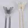 Vrouwelijke vlinder Pearl Tassel Hair Claw Rhinestone Clip Koreaanse eenvoudige paardenstaart Crab Clip Girls Haaraccessoires