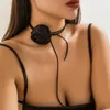 Choker Salircon Gothic Satin Big Rose Flower Clavicle Necklace Fashion Korean Velvet Adjustable Rope Chain Women's Neck Jewelry