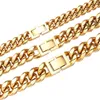 Kedjor Herrsmycken 18K Guldpläterad rostfritt stål Titan Hip Hop Style Curb Chain Necklace Choker 8/10/12/14mm Bredd