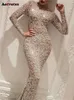 Sequins for Women New Fashion Elegant Chic Evening Dresses Vintage Long Sleeve High Waist Skinny Dress