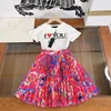 23ss kid sets skirt set kids designer clothes girls Round neck Pure cotton love printing t-shirt print Pleated long Half skirts suit High quality baby clothes