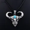 Подвесные ожерелья синий камень животные бычья голова мужские ожерелье изысканное модное панк -хип -хоп гламурный