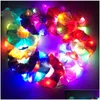 Accesorios para el cabello Luz LED Brillante Scrunchies Mujeres Niñas Banda Cuerda Luminosa Elástica Ponytail Titular Círculo Colorf Iluminación Scrunchie Dhma1