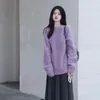 Kvinnors tröjor 2023 Autumn Winter Fashion Women Sweater Casual Loose Simple Korean Knit O-Neck Elegant Sweet Purple Pullovers