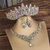 Brincos de colar Conjunto de Kmvexo Lindo Cristal Ab Colares de Tiaras de Moda de Noiva para Mulheres Jóias de Coroa de Vestido de Noiva