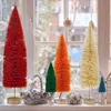 Zk20 6 peças de árvore de natal, escova de garrafa de vila de natal, árvores falsas, mesa de natal, decoração de pinheiro pequeno, decoração de natal, festa de natal