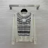 Knit Top Designer Clothes Women Jumper Silk Twill Patchwork Wool Blend Round Neck Pullover Fashion Knitwear Långärmad t-shirt Kvinnor Toppar